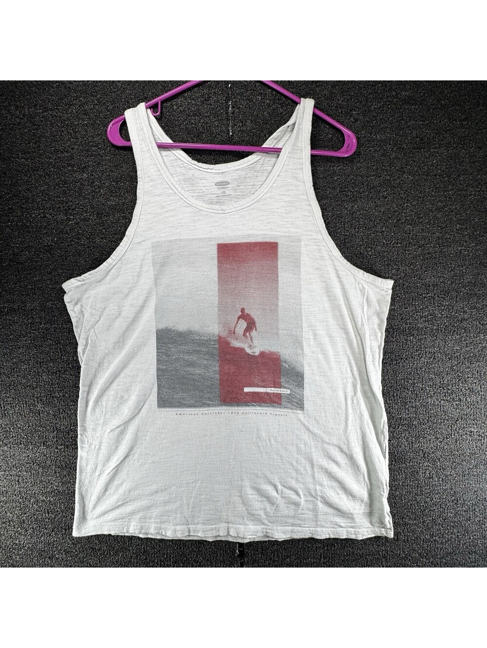 Old Navy Beach Surfer Graphic Print Tank Top White L Scoop Neck Knit Cotton
